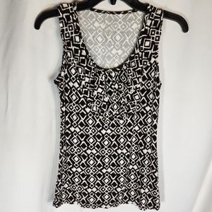 Merona Black & White Diamond Print Ruffle Front Sleeveless Top Size  XSmall